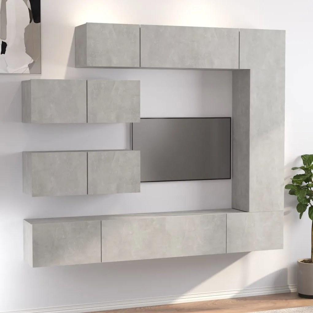 Set Di Mobili Porta Tv 7 Pz Grigio Cemento İn Legno Multistrato /