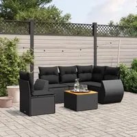 Set Divano da Giardino 6 pz con Cuscini Nero in Polyrattan 3225005