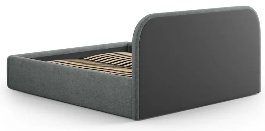 Letto matrimoniale imbottito grigio scuro con contenitore con rete inclusa 200x200 cm Juno – Windsor &amp; Co Sofas