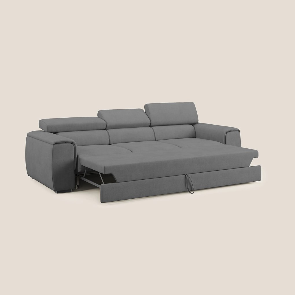 Zeno Divano con pouf estraibile poggiapiedi a 3 sedute in tessuto morbido impermeabile T02 grigio