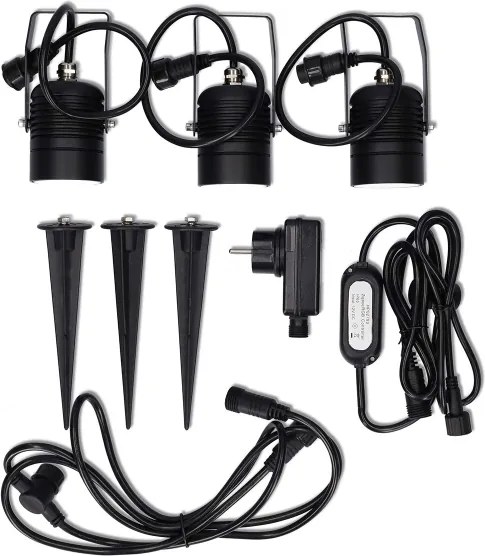 Nedis ZBLOS10RGBW3-SADA Set di 3 lampade LED RGBW dimmerabili per esterni, 3W/230V, IP65, Wi-Fi compatibile con Tuya