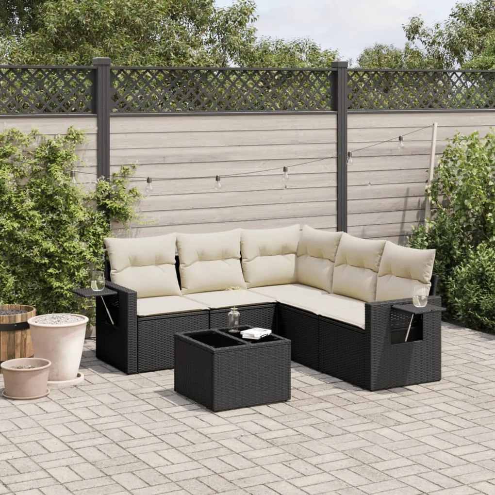 Set divano da giardino 6 pz con cuscini nero in polyrattan