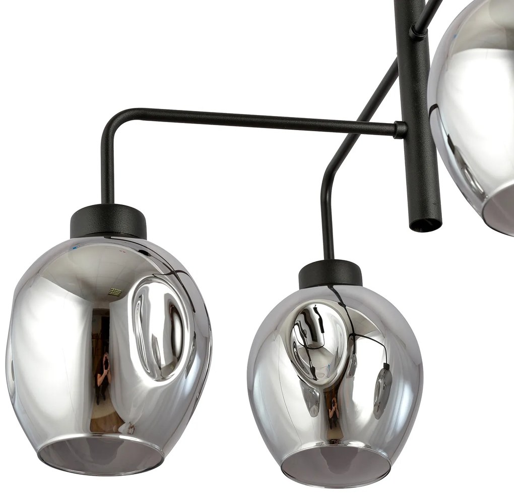 Lampadario Moderno 4 Luci Auriga In Accaio Nero E Vetro Fumè