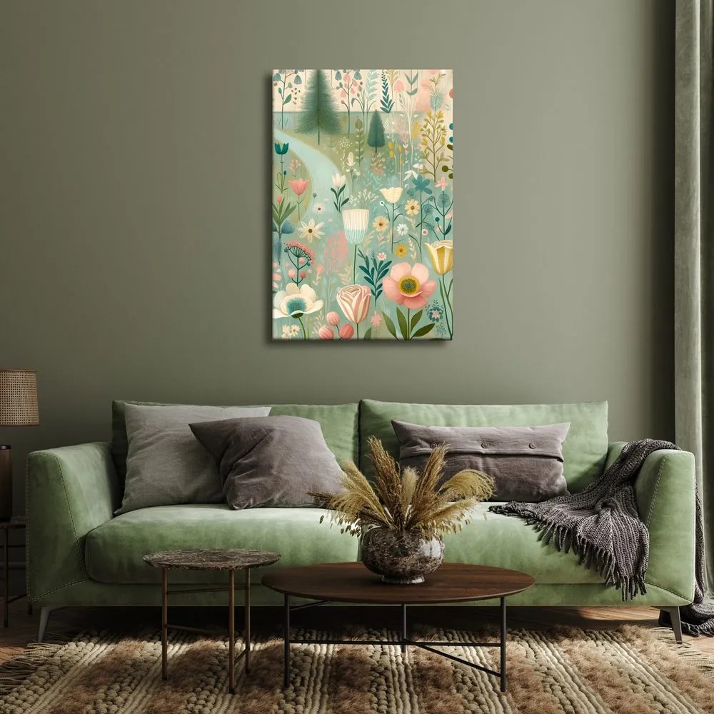 Quadro su tela – Prato fiorito magico ai bordi della foresta