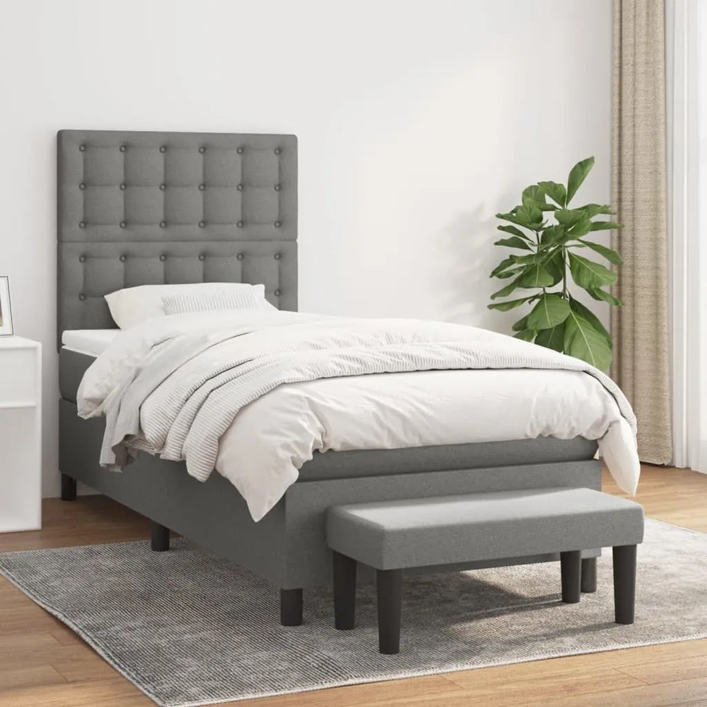 Giroletto A Molle Con Materasso Grigio Scuro 90x200 Cm Tessuto /