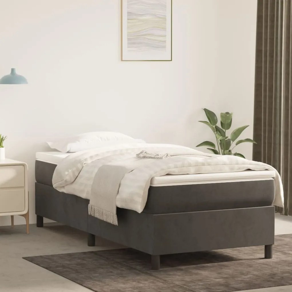 Giroletto A Molle Con Materasso Grigio Scuro 90x200 Cm Velluto /