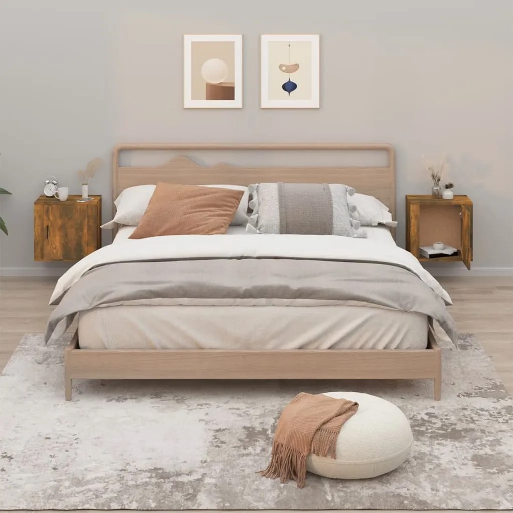 Comodini A Muro 2 Pz Rovere Fumo 50x30x47 Cm /