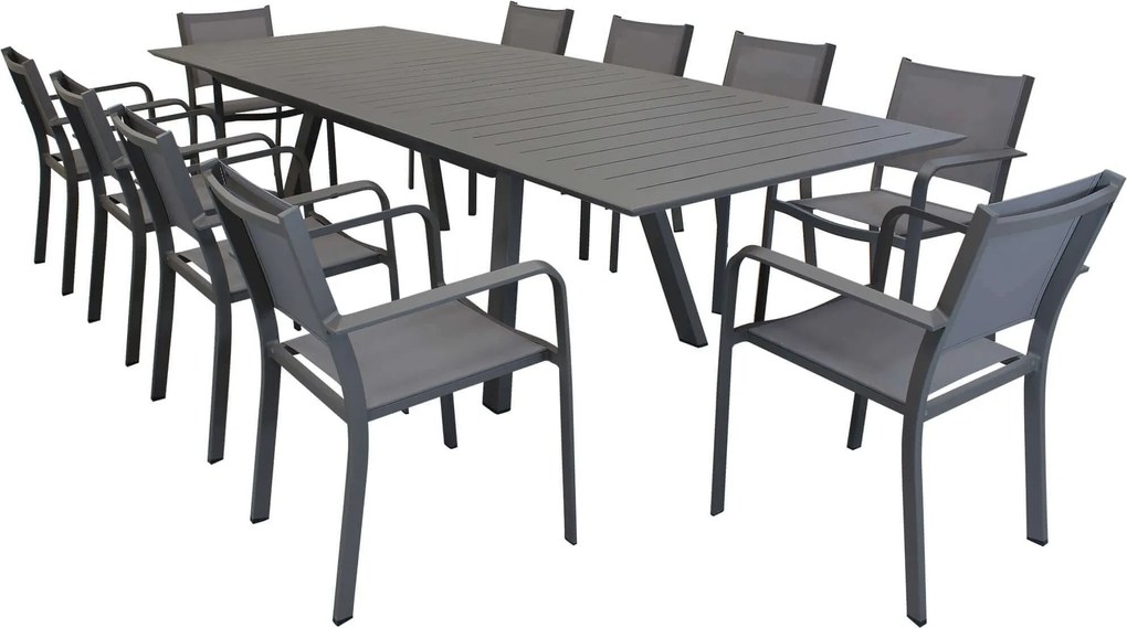 SPLENDOR - set tavolo in alluminio cm 200/300 x 110 x 75 h con 10 poltrone Splendor