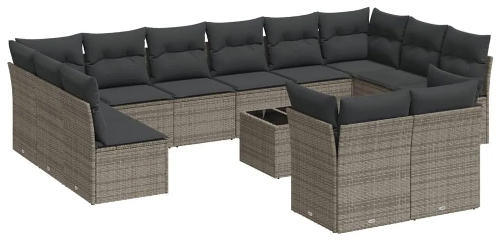 Set divani da giardino 13 pz con cuscini grigio in polyrattan