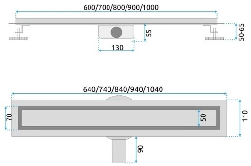 REA-G2703 - Canalina di scarico NEOX PRO 80 cm, acciaio inox/oro spazzolato