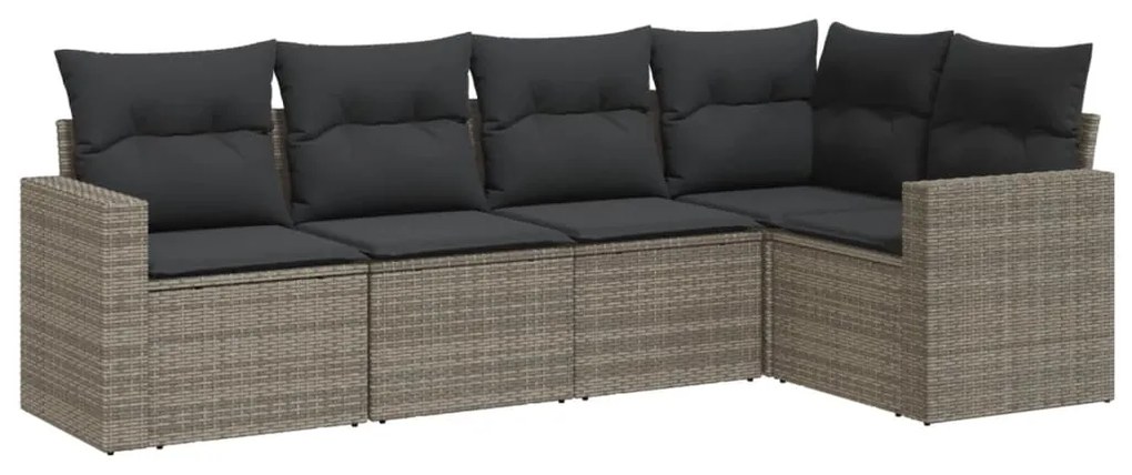 Set Divano da Giardino 5 pz con Cuscini Grigio in Polyrattan