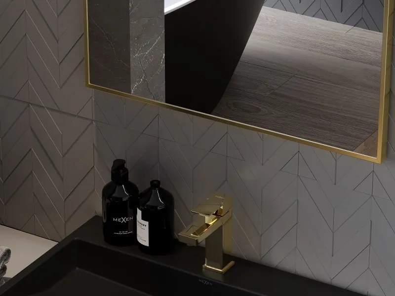 Mexen Loft Specchio da bagno rettangolare 80 x 60 cm, cornice oro spazzolato - 9852-080-060-000-50