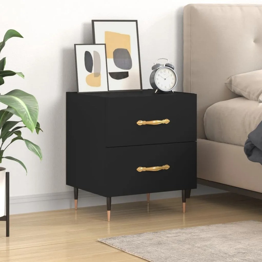 Comodino Nero 40x35x47,5 Cm İn Legno Multistrato /