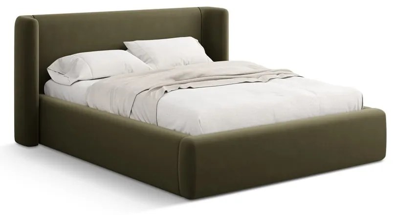 Letto matrimoniale imbottito verde con contenitore con rete inclusa 140x200 cm Jason – Windsor &amp; Co Sofas