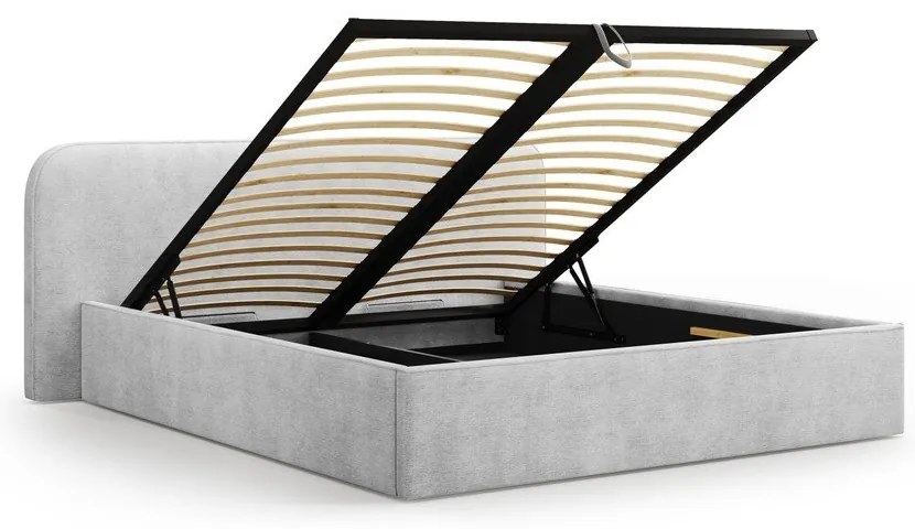 Letto matrimoniale imbottito grigio chiaro con contenitore e rete inclusi 140x200 cm Elizabeth – Micadoni