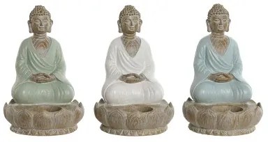 Statua Decorativa Home ESPRIT Bianco Verde Turchese Buddha Orientale 12 x 12 x 18,5 cm (3 Unità)