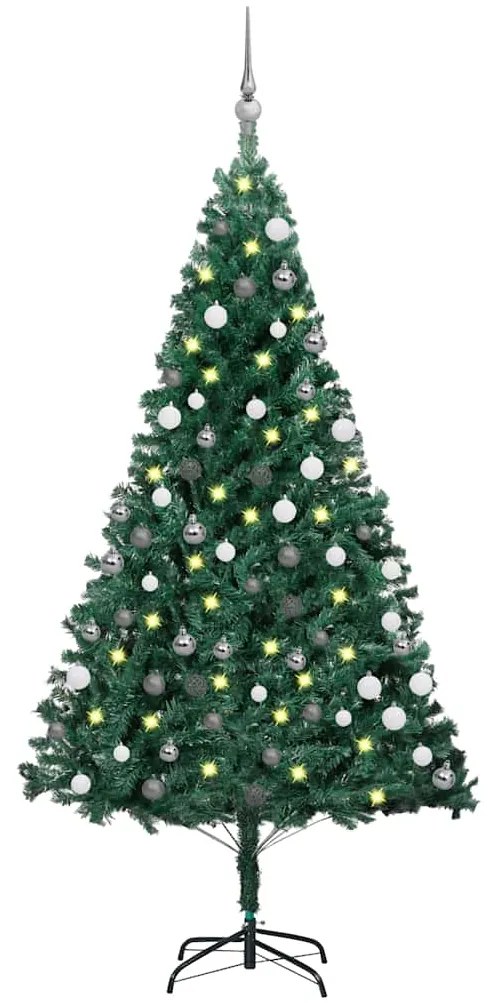 Albero Di Natale Preilluminato Con Palline Verde 120 Cm Pvc /