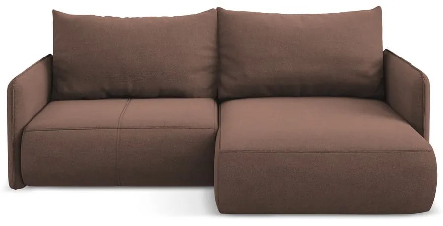 Divano angolare rosa allungabile/con contenitore (con penisola a destra) Nanea – Makamii