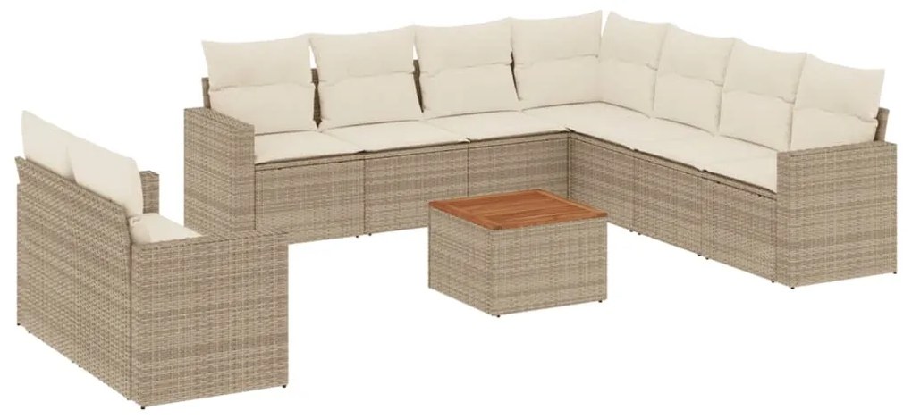 Set divano da giardino 10 pz con cuscini beige in polyrattan