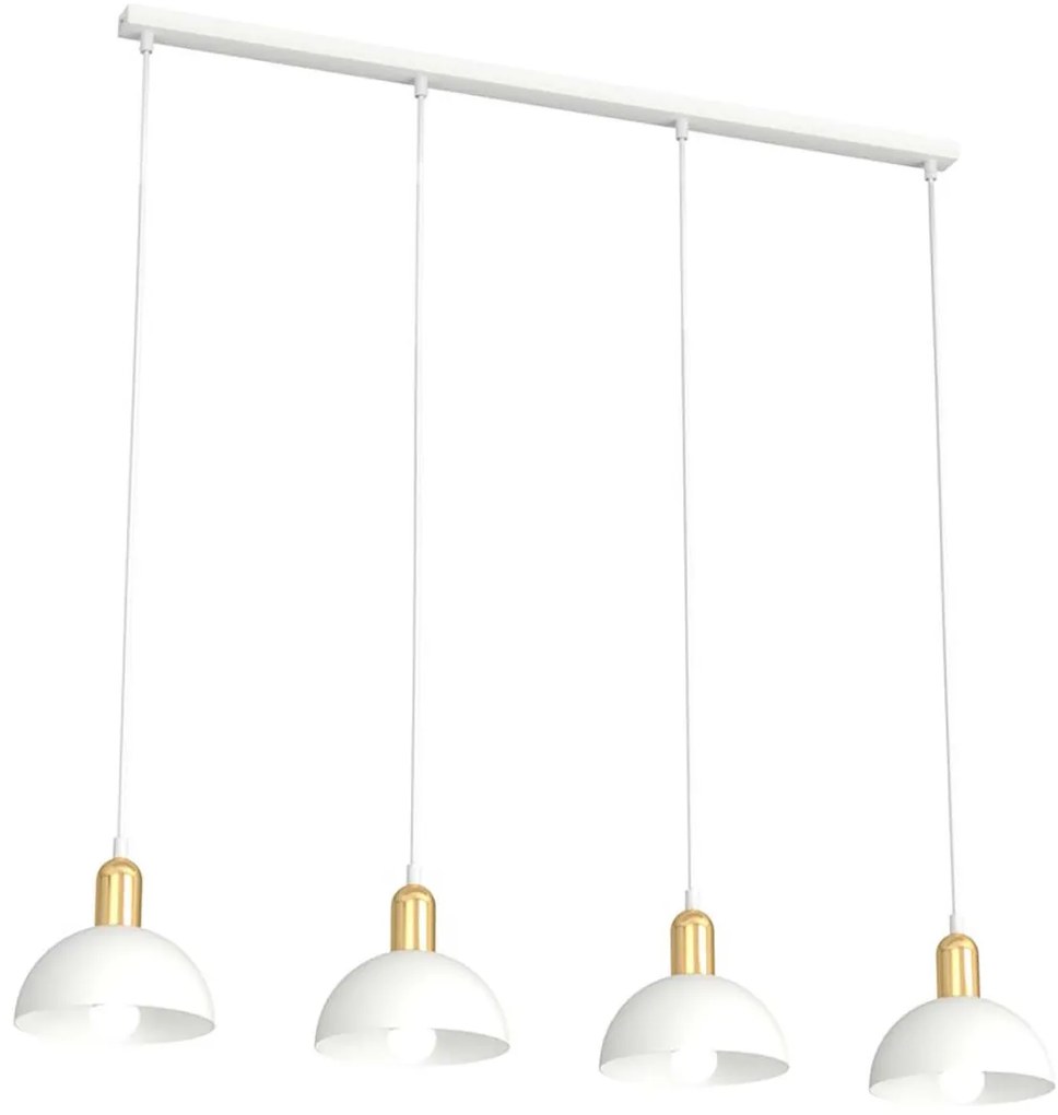Lampadario 4 Luci Idunn In Acciaio Bianco E Oro Diffusori A Cupola