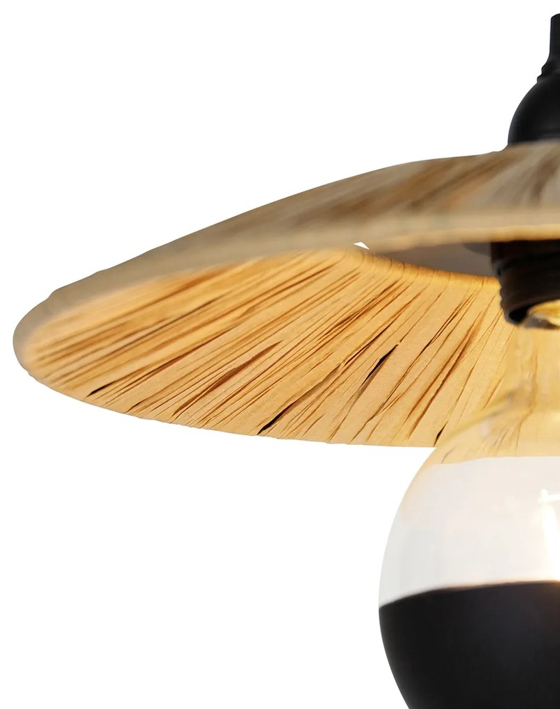 Lampada a sospensione rustica nera con corda 3 luci - Leia