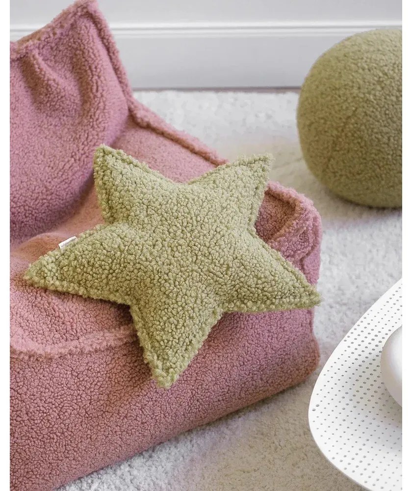 Cuscino per divano da bambini verde con rivestimento in bouclé Star – Wigiwama