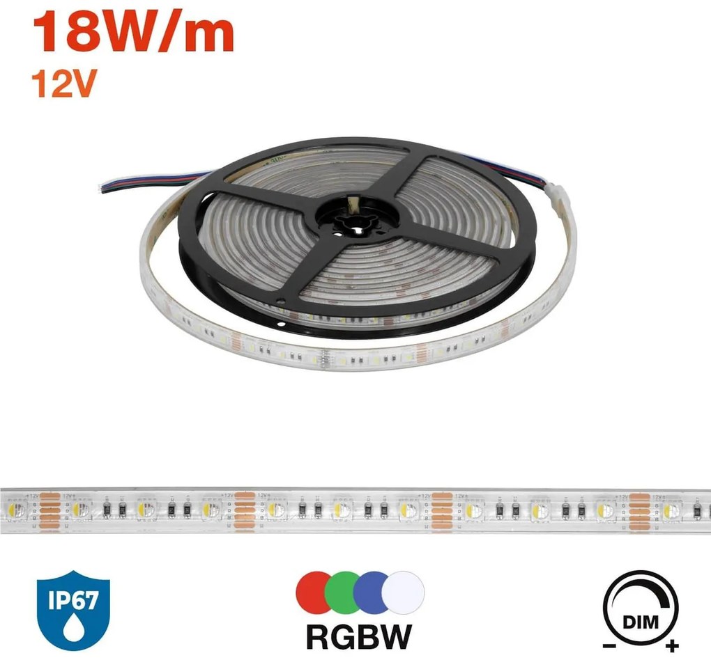 Striscia LED 5050/60 12V IP67 18W/m 5m - RGBW Colore RGBW