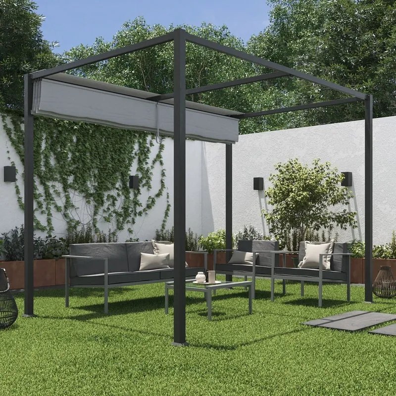 Pergola Horali in acciaio struttura grigio antracite L 187 x P 300 x H 223 cm