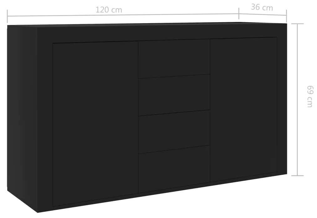 Credenza Nera 120x36x69 cm in Legno Multistrato