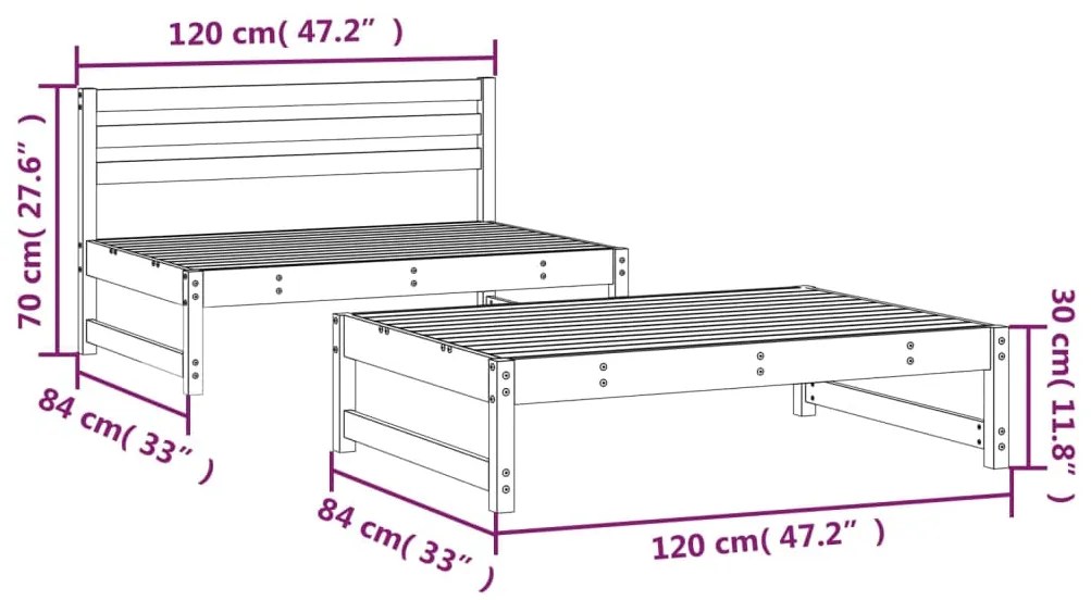 Set Salotto da Giardino 2 pz in Legno Massello di Pino