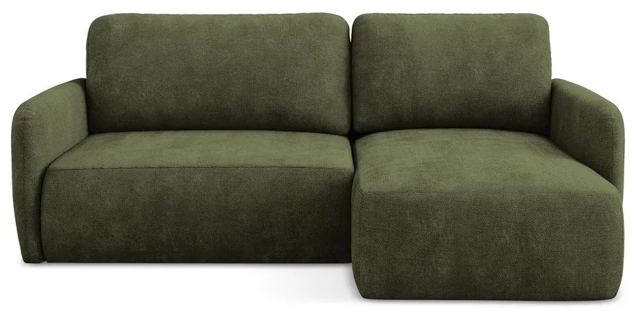 Divano angolare verde allungabile/con contenitore (con penisola a destra/con chaise lounge) con rivestimento in ciniglia Lilo – Makamii