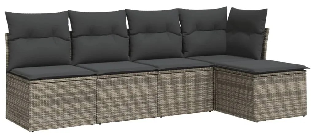 Set Divano da Giardino 5 pz con Cuscini Grigio in Polyrattan