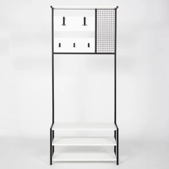 Scaffale Ingresso Industrial 78x30x182 Con Appendiabiti E Scarpiera Nomad Bianco