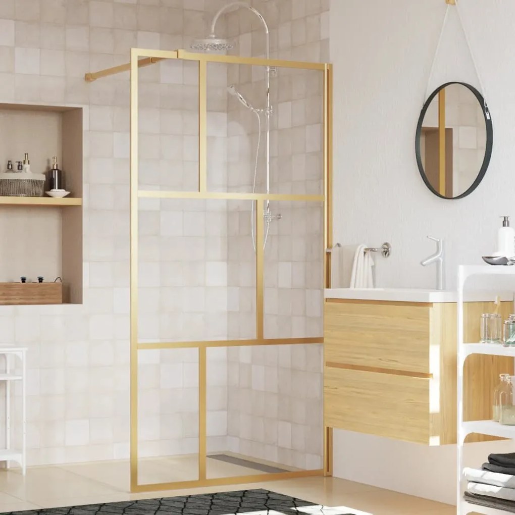 Parete Per Doccia Walk-in Vetro Trasparente Esg 115x195 Cm Oro /