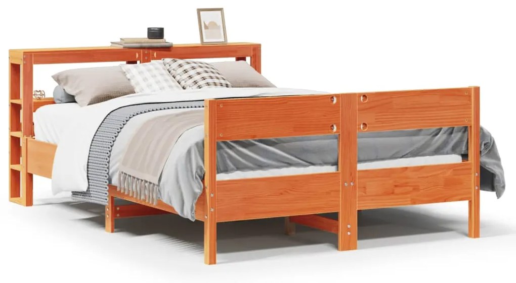 Letto Senza Materasso Marrone Cera 160x200 Cm İn Legno Di Pino /