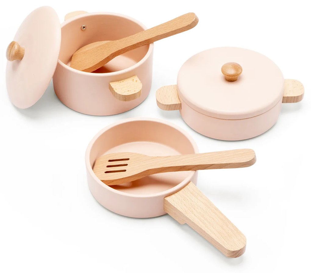 Set di stoviglie in legno per bambini - rosa