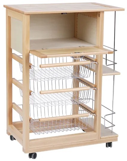 Carrello portapane con portabottiglie e cesti portafrutta Naturale