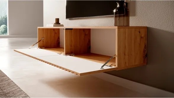 Mobile TV Sospeso Listellato 140 Cm 2 Ante Rovere Astra