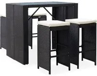 Set da Bar da Giardino 5 pz in Polyrattan e Vetro Nero cod mxl 41526