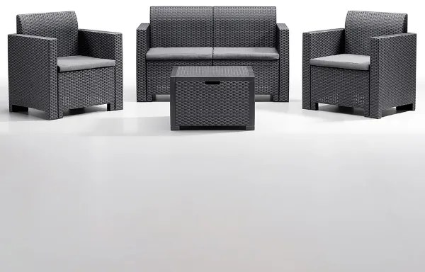 Set divano salottino da giardino in polyrattan ANTRACITE