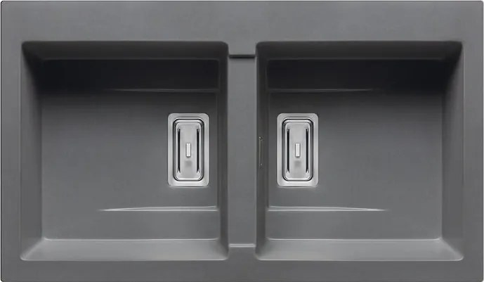 Lavello integrato 2 vasche in granito grigio PYRAMIS Kartesio L 50 x L 86 cm