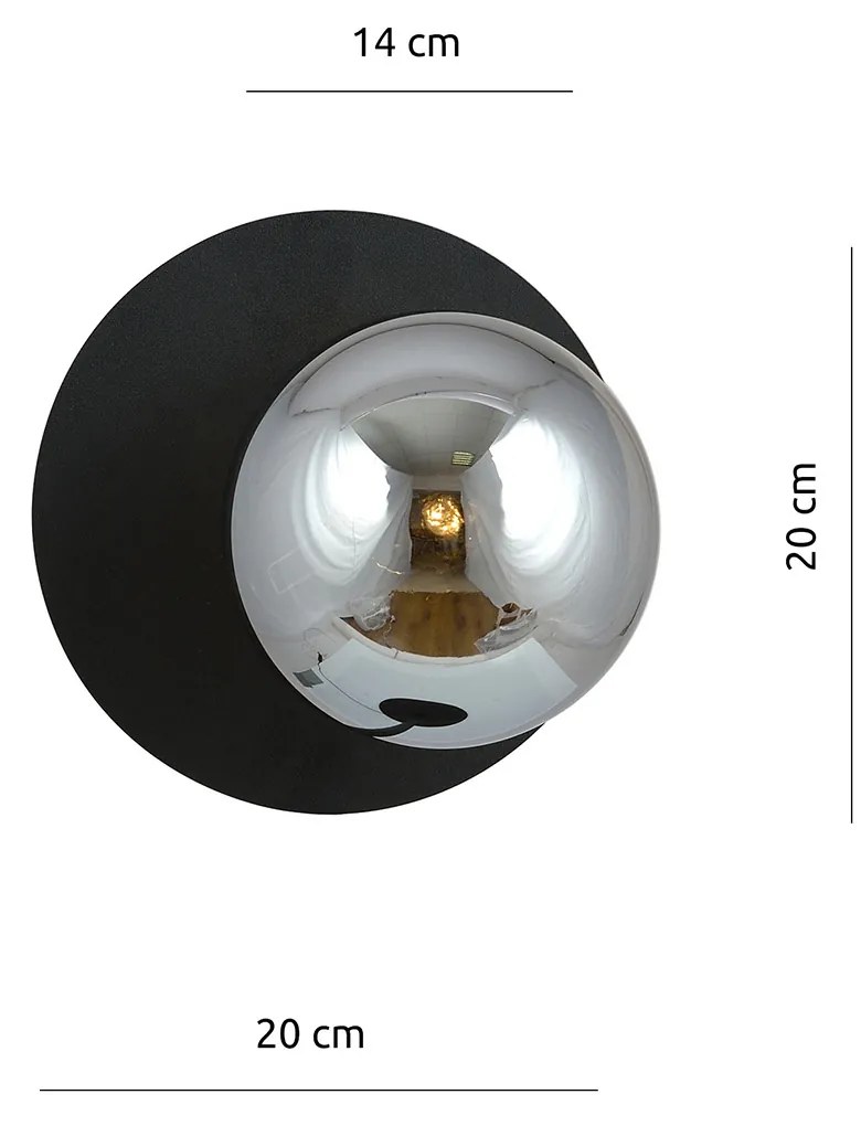 Lampada Da Parete Contemporanea Ippolita 1 Luce In Acciaio Nero E Vetro Fumè