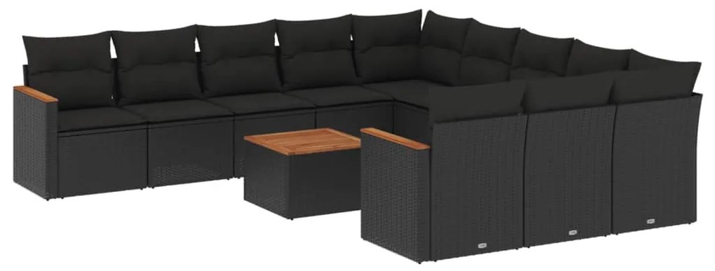 Set Divani da Giardino 12 pz con Cuscini Nero in Polyrattan