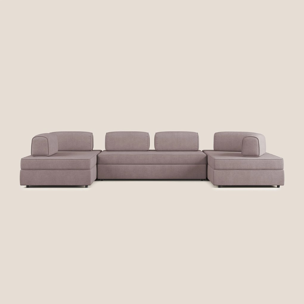 Liberty divano panoramico con pouf estraibile e schienali movibili in tessuto morbido impermeabile T02