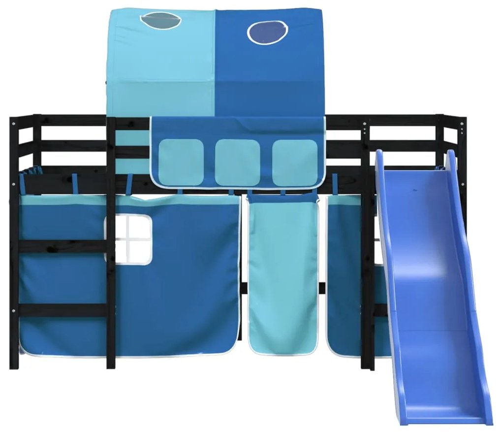 Letto a soppalco con tunnel bambini blu 90x190cm massello pino