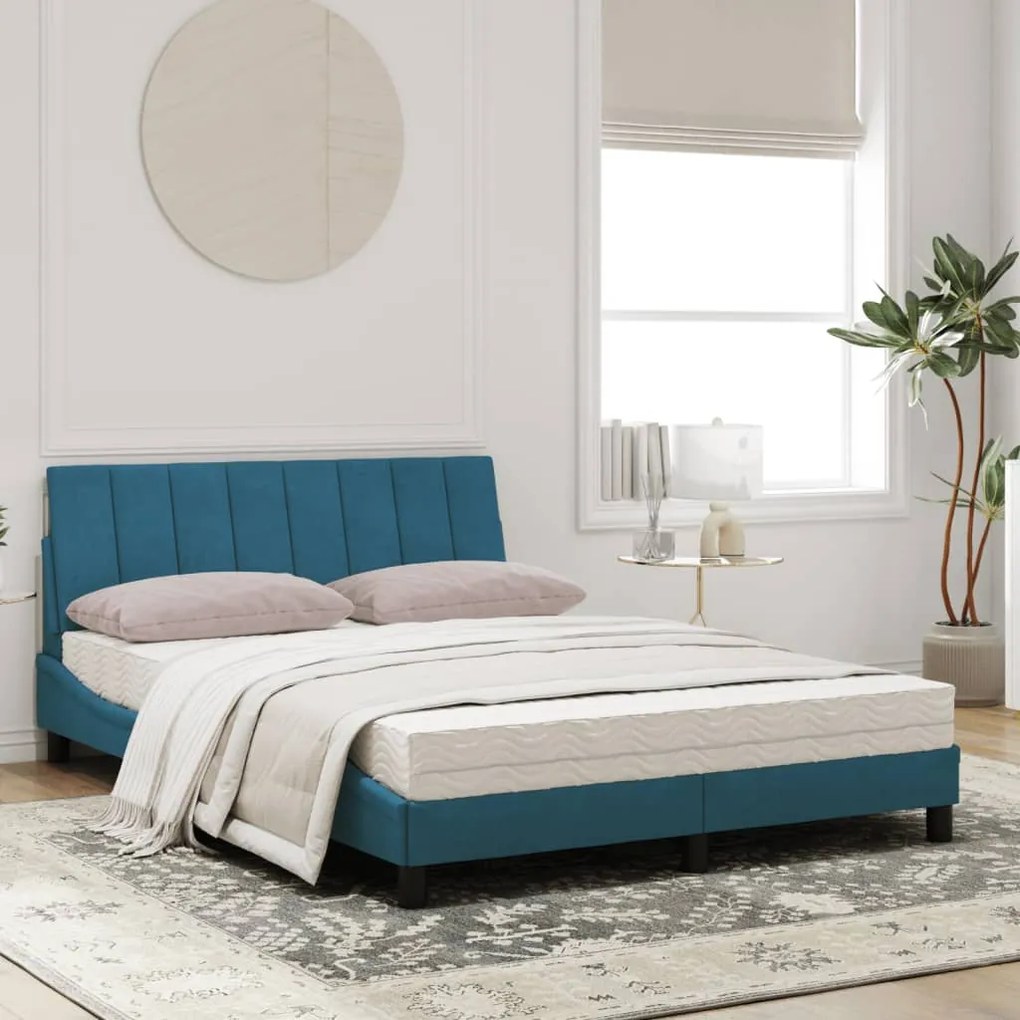 Letto con materasso blu 120x200 cm in velluto