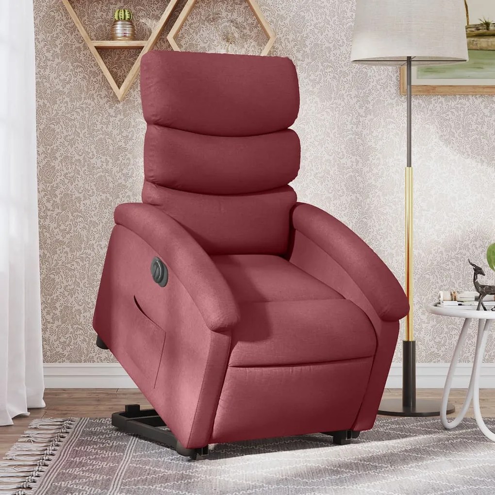 Poltrona Alzapersona Reclinabile Elettrica Rosso Vino Tessuto /