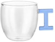 Tazzina caffè lettera I azzurra in vetro borosilicato, 150 ml