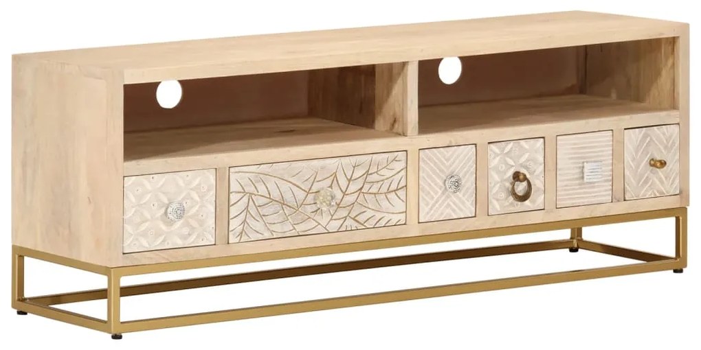 Mobile Porta Tv 110x30x40 Cm İn Legno Massello Di Mango E Ferro /