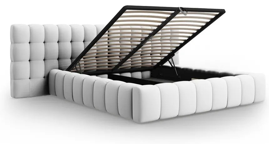 Letto matrimoniale imbottito grigio chiaro con spazio contenitivo e rete 180x200 cm Mamaia - Micadoni Home